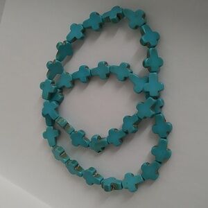New. Turquoise Stretch Cross Bracelet Set.